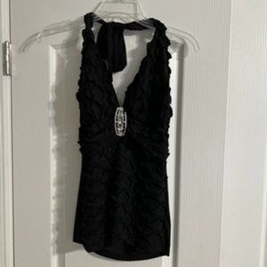 Lipstick Women's Jewel Halter Brooch Top Medium Black